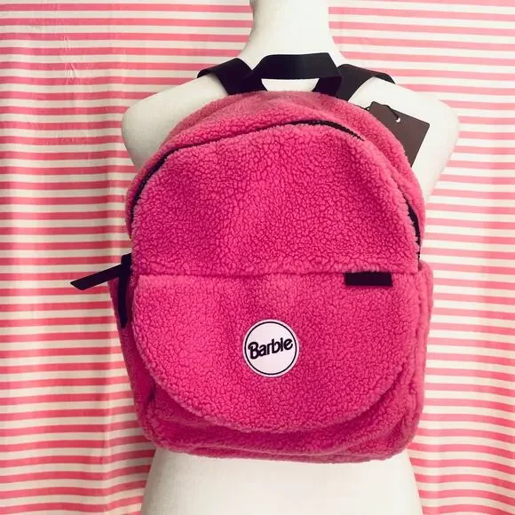Barbie Pink Vooray Mini Backpack NWT Barbie Vooray Lexi Faux Sherpa Backpack Pink MSRP $55  main image 4